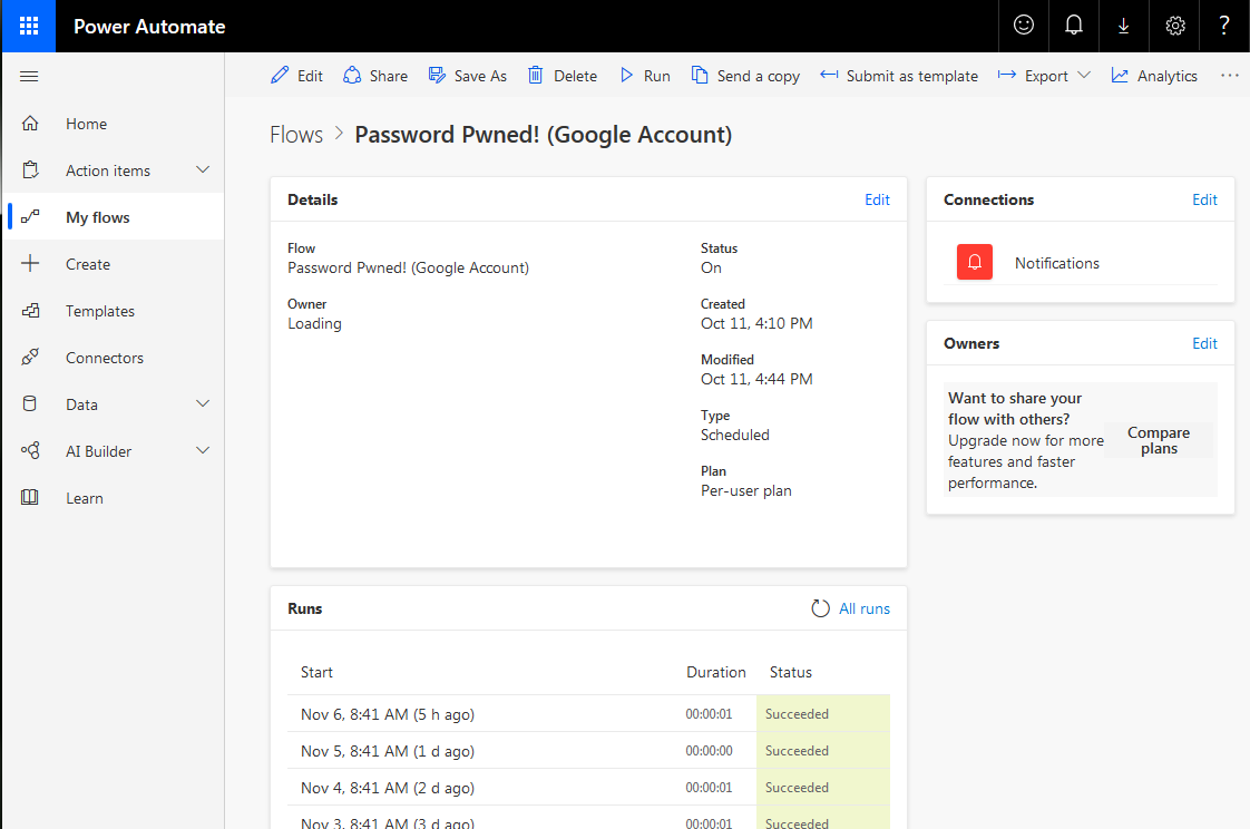 Checking PwnedPasswords with Microsoft Flow